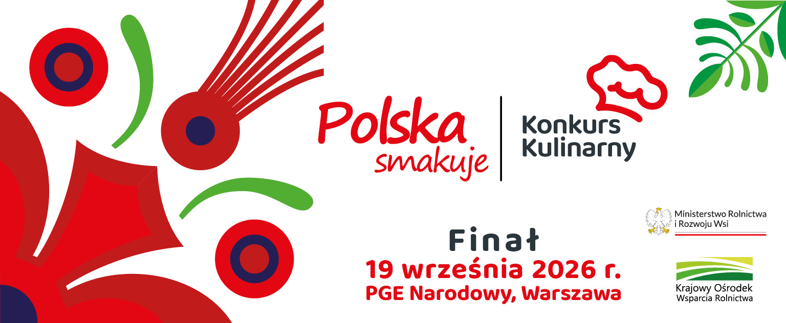 Grafika z logotypem konkursu kulinarnego "Polska smakuje" i informację: Finał 19 września 2026, PGE Narodowym, Warszawa